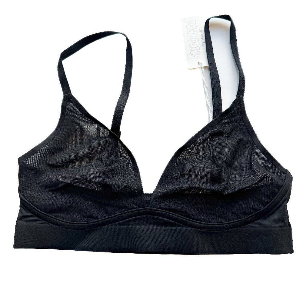 NWT Aerie Smoothez Mesh Triangle Bralette Bra Black Size XS NEW